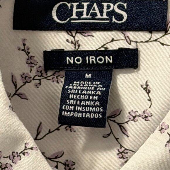 Chaps Womens No Iron Button-Up Shirt Sz M White Floral 100% Cotton Long Sleeve - Picture 2 of 13